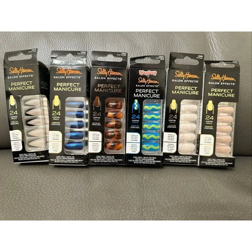 Sally Hansen Ring Pop Blue and French Tip Coffin Shape Nails New